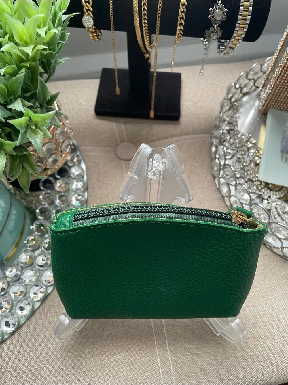 ✨Green Mini Zip Coin Card Pouch ✨NEW w/dustbag